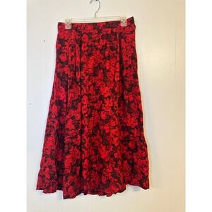 Pendleton Classic Red Black Floral Maxi Skirt Size 10 Rayon Flowy Bohemian